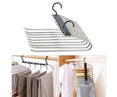 9 in 1 Acciaio Inossidabile Grucce Pantaloni, Appendini Salvaspazio Armadio, Antiscivolo Appendiabiti per Pantaloni Magici, Porta Pantaloni per Armadio,Gruccia Appendiabiti, Gruccia Pantaloni