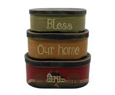 CVHOMEDECO. Primitives - Set di 3 scatole ovali in Cartone di Grandi Dimensioni, 24,7 x 14 x 10 cm - Bless Our Home