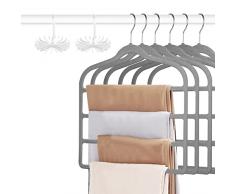 Tinfol 6 ganci per pantaloni in velluto, salvaspazio, antiscivolo per pantaloni, grucce per jeans, appendiabiti multistrato, organizer perfetto per pantaloni, jeans (grigio)