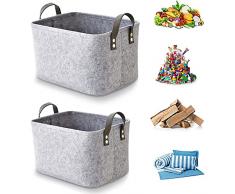 2 Pezzi Secchio Portaoggetti in Feltro, Secchio per Vestiti in Feltro, Cesto in Feltro Grande, 2 Specifiche, per Riporre Vestiti Sporchi, Oggetti Disordinati, Giocattoli per Bambini
