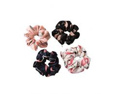 TENDYCOCO 4Pcs Ragazze Capelli Coda di Cavallo Scrunchies Modello Fenicottero Fasce per Capelli Corda Colorata Coda di Cavallo Portacravatte per Donna Femmina