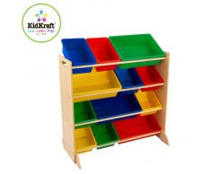 Kidkraft 16774 Sort It & Store It - Scaffale con 12 Contenitori per Giocattoli, per la Cameretta, Colori Primari e Legno Naturale