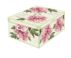 KANGURU Collection Scatola in Cartone per la sistemazione di Vestiti, Lenzuola, Guardaroba e Cambio Stagione, PEONIE, Montaggio Facile e Veloce, Resistente, Misura Grande, 50x39xh24 cm