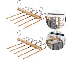 Grucce Pantaloni Salvaspazio, 2 pcs Grucce per Pantaloni Appendini Pantaloni Multifunzionali, 5 in 1 Grucce Salvaspazio per Sciarpe, Jeans, Pantaloni, Asciugamani