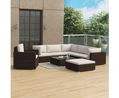 Tidyard Set 8 pz Divani da Giardino in Polyrattan Marrone con Cuscini,Divano Angolare Modulare con Penisola Rattan+Poltrona Rattan+Tavolino Quadrato da Giardino per Esterno,Divani Modulari