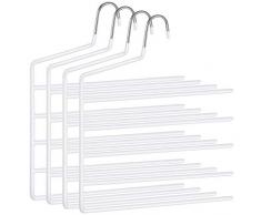 SONGMICS Grucce Multiple a 5 Barre, Set di 4 Grucce per Pantaloni, Grucce Salvaspazio con estremità Aperte, Antiscivolo e Resistenti, per Jeans Asciugamani Sciarpe, Bianco CRI034W02