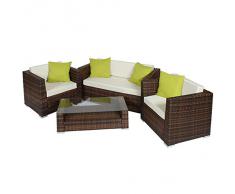 TecTake Salon de Jardin Résine Tressée Poly Rotin Aluminium brun noir + 4 oreillers supplémentaires