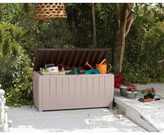 KETER Chalet et jardin - 12-666071 Coffre de Rangement avec Assise pour le Jardin Polypropylène - Beige/Taupe