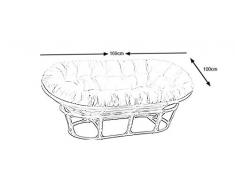 Canapé papasan en rotin avec coussin écru 2 places 169x100cm