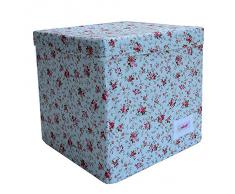 Minene Cube de rangement Motif fleurs Bleu