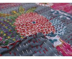 Indian Kantha Couvre-lit en coton réversible Kantha Couvre-lit en Patchwork fruits, tapis Ralli Gudari Tropical Kantha Couvre-lit/couvre-lit fait main, indien Sari 90 x 108 Par Bhagyoday Inch