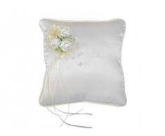 Coussin porte-alliances avec roses et rubans en tissu Crème