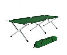 TecTake Lit de camp pliable XL alu 150kg lit d'ami camping jardin pliant + poche VERT