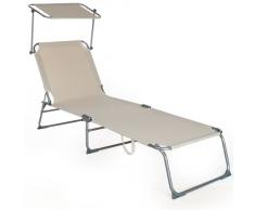 TecTake Chaise longue bain de soleil avec parasol pare soleil beige