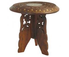 Guéridon démontable 22x23cm Tabouret bois Marqueterie laiton ensemble 2 pièces Table console