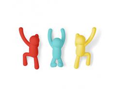 Crochets muraux Buddy de Umbra - Porte-manteau mural décoratif pour manteaux, foulards, sacs, sac à main, sacs à dos, serviettes et plus, ensemble de 3, multicolores assortis