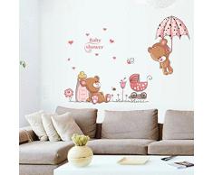 ufengke® Ours Mignons de Bébé et Parapluie Fleurs Stickers Muraux, La Chambre des Enfants Pépinière Autocollants Amovibles