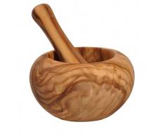 Mortier 12 cm rond bombé et pilon en bois d'olivier | OLIVE WOOD MORTAR PESTLE 4.7 Inch