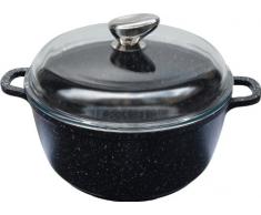 Pradel Excellence 52399M Faitout Façon Pierre avec Couvercle Verre/Fonte Aluminium Noir 24 x 19 cm