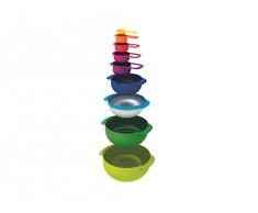 Joseph Joseph 40031 Nest Plus Set de 9 Pièces Bol Mélangeur + Passoire + Doseur Multicolore 26 x 32,5 x 15 cm