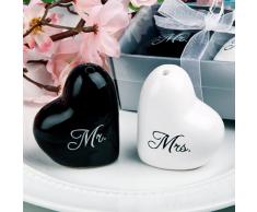 Salière et Poivrière Mr. et Mrs. en Céramique pour Faveurs de Mariage - Blanc et Noir