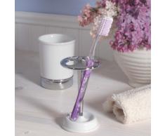 InterDesign York porte brosse a dent, bel organisateur maquillage en céramique, blanc/argenté