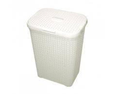 Curver 189207 Panier à Linge Aspect Rottin Ivoire 60 L