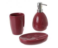 Paris Prix - Set de 3 Accessoires Salle de Bain Rouge