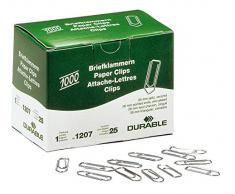 Durable 120725 Boîte de 1000 Trombones Lisses Attache Lettres Papier 26 mm Acier Zinc Argent