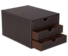 Osco Corbeille à courrier à 3 tiroirs en similicuir Marron