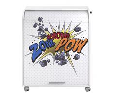 Simmob MUST095BL400 Zonk Pow 400 Meuble Informatique à Roulettes avec Rideau Imprimé Bois Blanc 53,2 x 79,2 x 93,8 cm