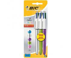 Bic Shine Stylo-bille rétractable Couleurs Assorties Blister de 3