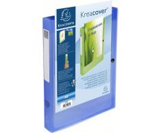 Exacompta 59982E Boîte de classement avec fermeture à pression dos de 4 cm personalisable sur 1 face gamme Kreacover couverture polypro Chromaline7/10e coloris Bleu translucide