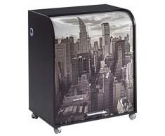 Simmob MUST095NO500 New York 500 Meuble Informatique à Roulettes avec Rideau Imprimé Bois Noir 53,2 x 79,2 x 93,8 cm