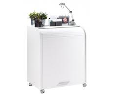 Simmob MUST095BL Meuble Informatique à Roulettes avec Rideau Imprimé Bois Blanc 53,2 x 79,2 x 93,8 cm
