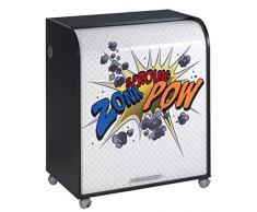 Simmob MUST095NO400 Zonk Pow 400 Meuble Informatique à Roulettes avec Rideau Imprimé Bois Noir 53,2 x 79,2 x 93,8 cm