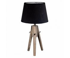 Lampe à poser - Trépied en bois effet cérusé et abat jour coloris NOIR