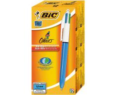 Bic Stylo à bille rechargeable Pointe moyenne rétractable 4 couleurs d'encre Corps plastique Lot de 12