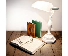 Relaxdays-10016609 Lampe de bureau banquier bibliothèque table Abat-jour blanc en verre hauteur 45 cm, blanc