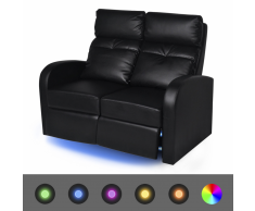 vidaXL Poltrona da Cinema Reclinabile a 2 posti con LED Pelle Artificiale Nera