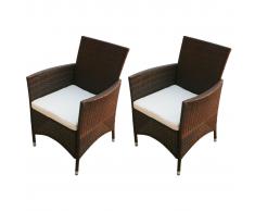 vidaXL 2 Pz Set Sedie da Giardino in Polirattan Marrone