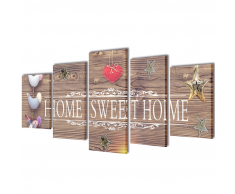 vidaXL 5 pz Set Stampa su Tela da Muro Home Sweet 100 x 50 cm