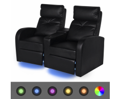 vidaXL Poltrona da Cinema Reclinabile a 2 posti con LED Pelle Artificiale Nera
