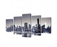 vidaXL 5 pz Stampa su Tela da Muro Panorama New York Monocromatico 100 x 50cm