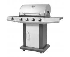 vidaXL Barbecue Bruciatori 4 + 1 a Gas con Griglia Nero e Argento