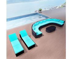 vidaXL Divano da Giardino con Sedie a Sdraio in Polirattan Blu