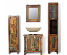 vidaXL Set bagno in legno anticato con specchio e 2 armadi laterali