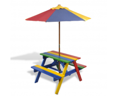 vidaXL Set Tavolo & panchina da picnic per bambini con parasole 4 colori