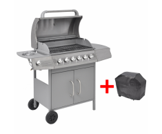 vidaXL Grill Barbecue a Gas 6+1 Fornelli Argentato