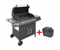 vidaXL Barbecue e Griglia a Gas 6+1 Fuochi Nero